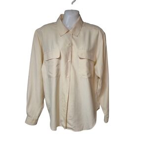 Vintage Eatons Petite Women's Cream Pale Yellow Blouse Button Up Collared